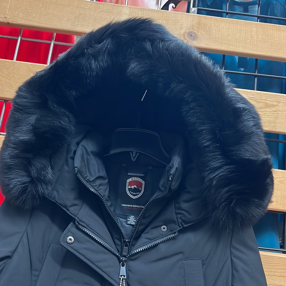 NWT,1 MADISON Detachable FOX FUR PARKA DOWN COAT,(black with black real fur) - Picture 4 of 16